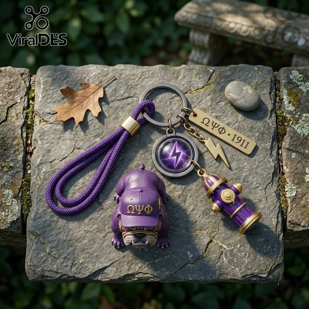 Omega Psi Phi Bulldog Mascot Purple Keychain