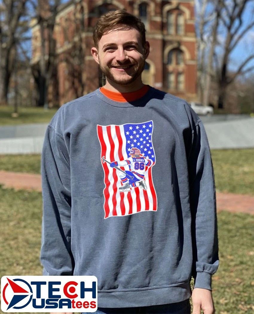Jack Hughes No. 86 Patriotic Hockey American flag shirt