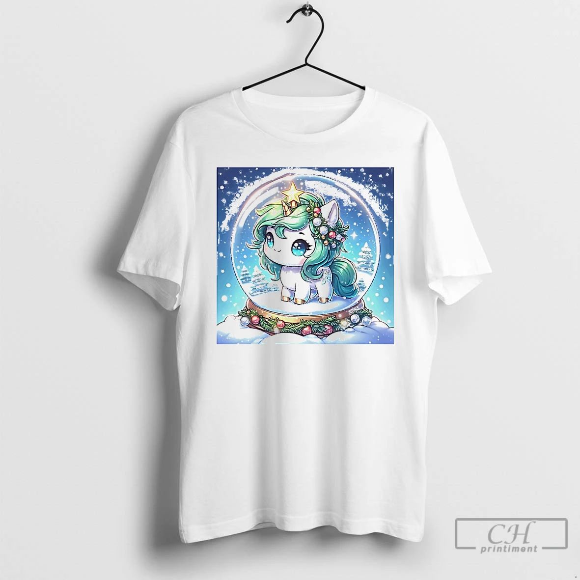 Classic Christmas Snow Globe Unicorn Magical Winter White T Shirts