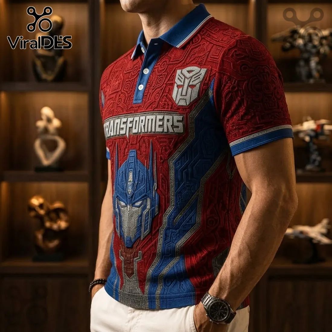Optimus Prime Cyber Robot Red and Blue Polo Shirt