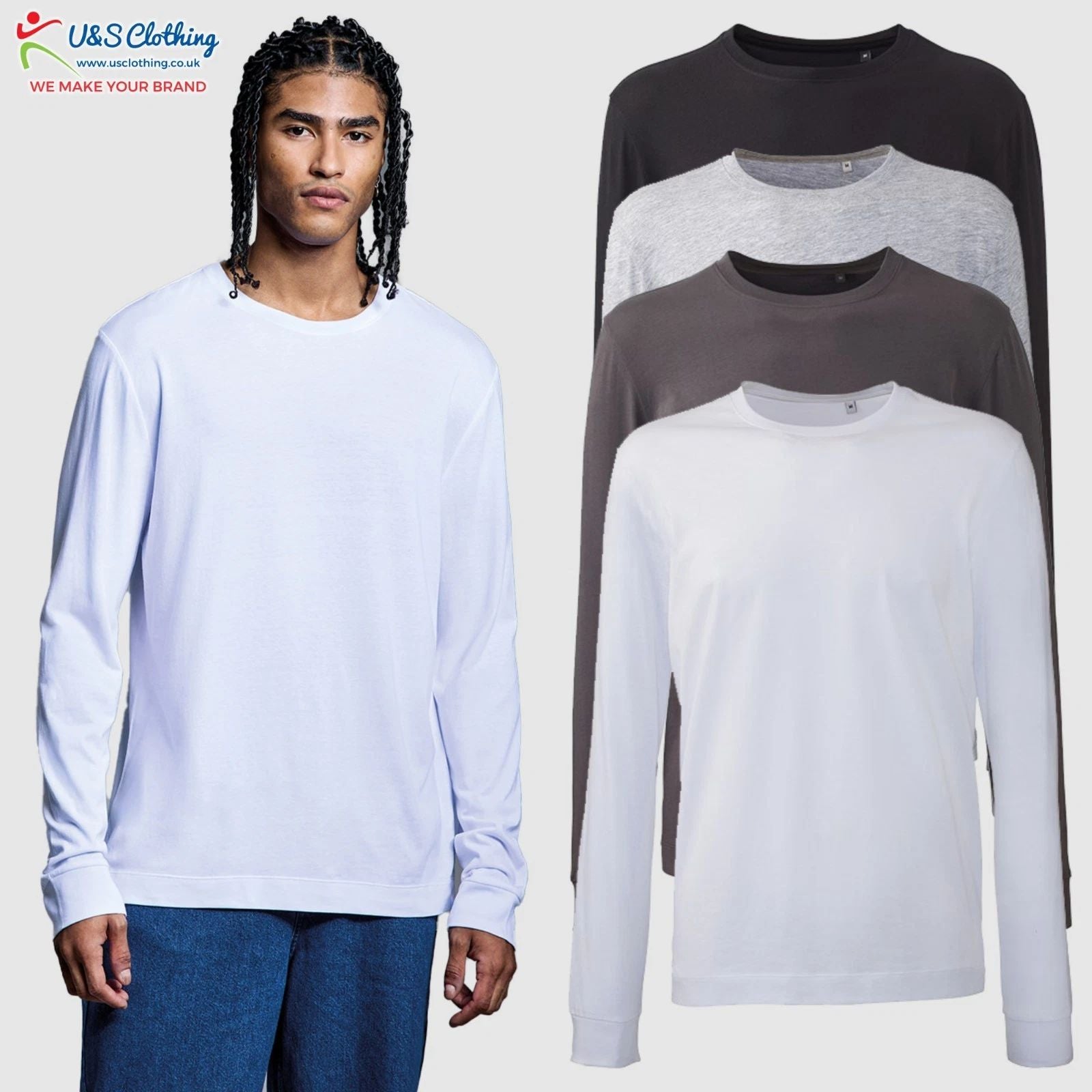 Anthem Organic Long Sleeve T-Shirt Mens Fashion Cotton Crew Neck T Shirt XS-6XL