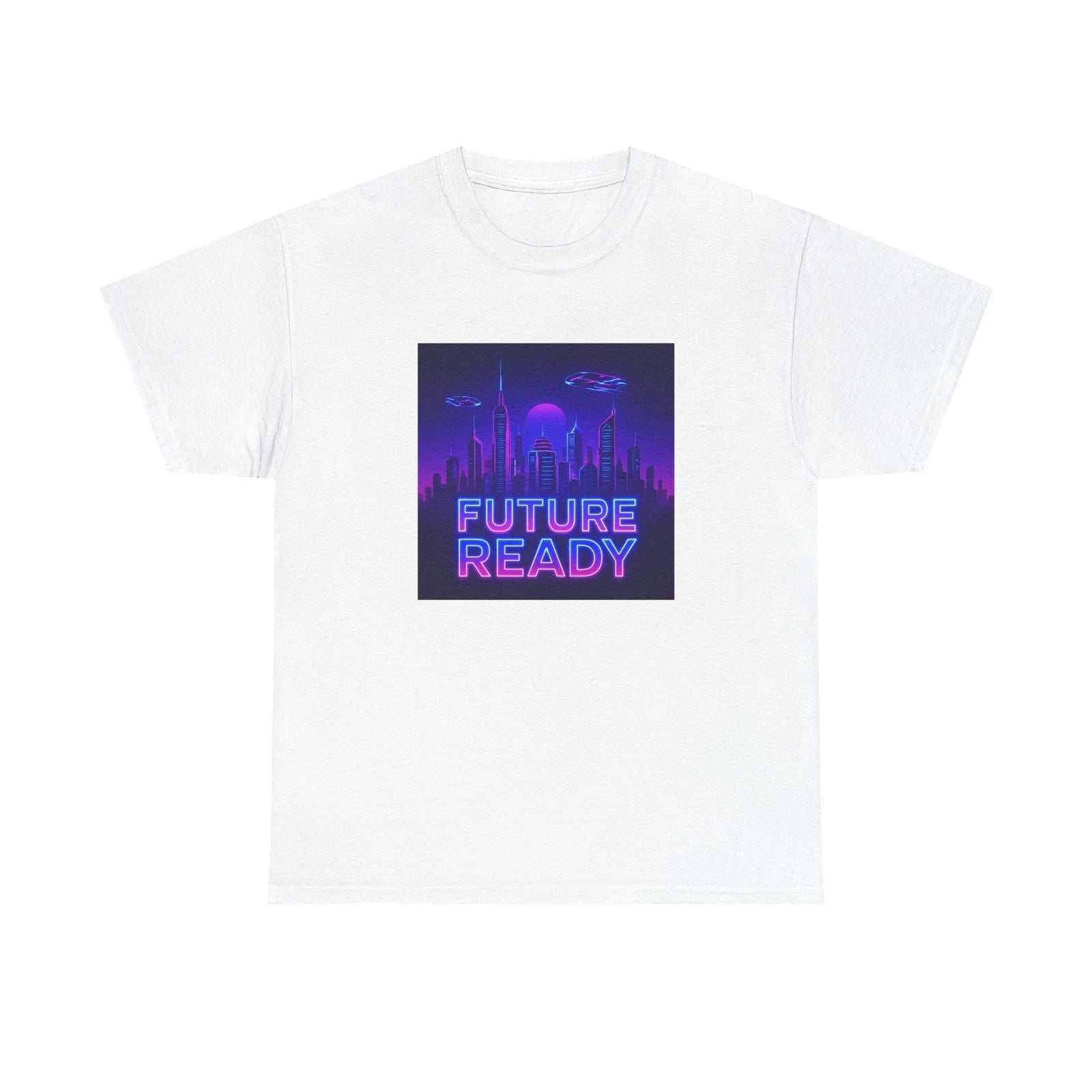 Unisex Adult T Shirt Future Ready Neon City Skyline Sci-Fi
