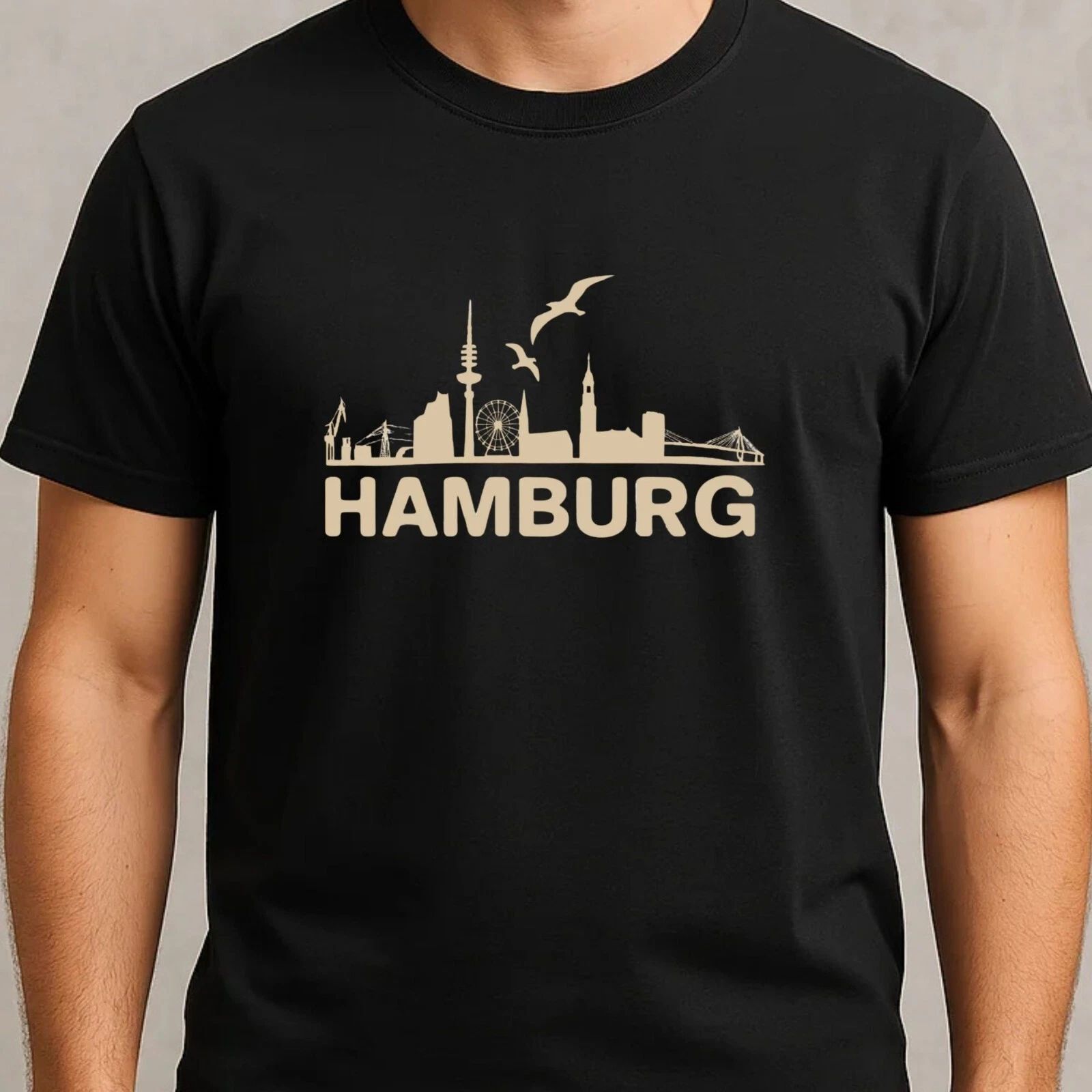 Mens Hamburg Skyline Motif Cotton T-Shirt Size S to 5XL