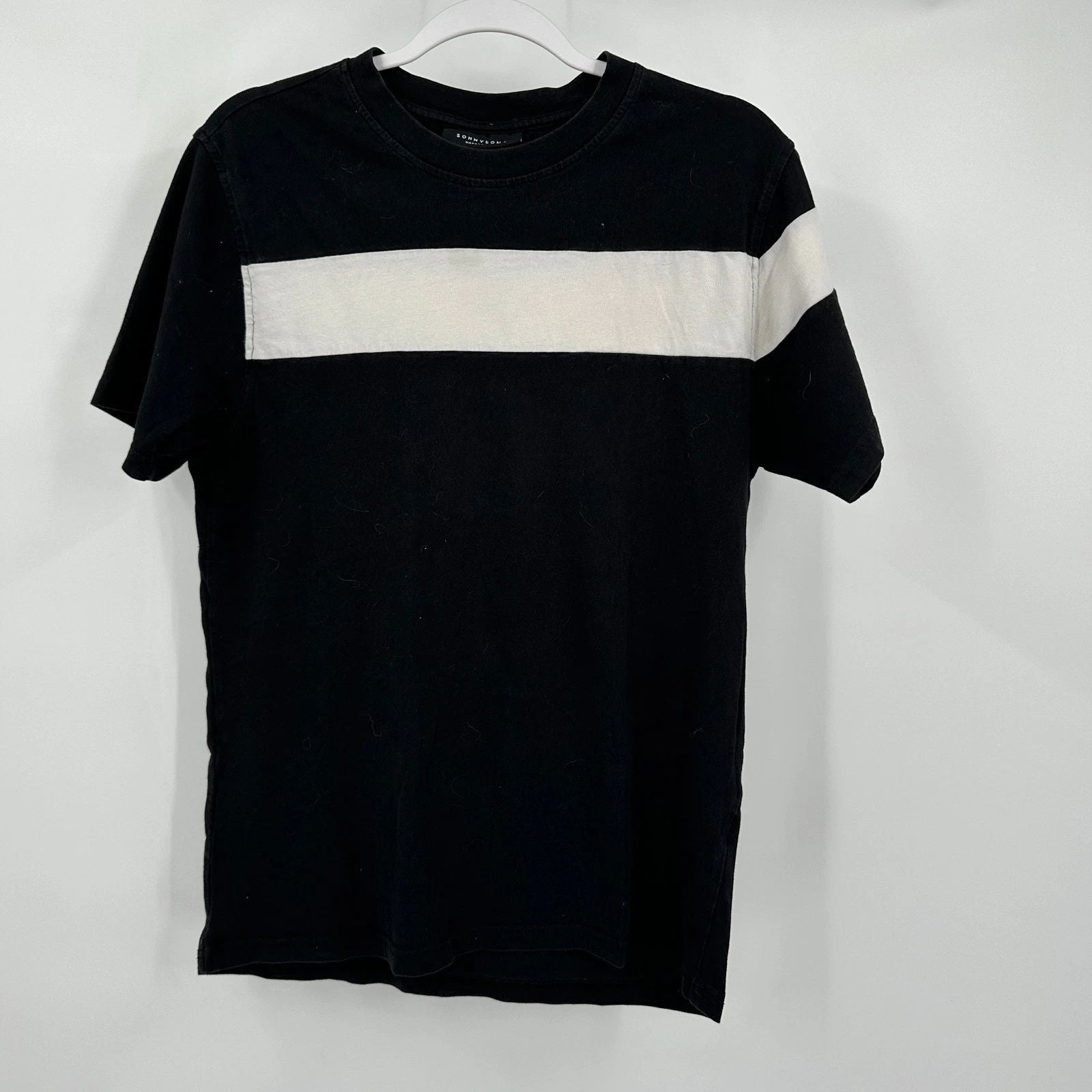 Sonny Bono Born Trendy Mens Colorblock Shirt Sz S Black White Preppy Tee Vintage
