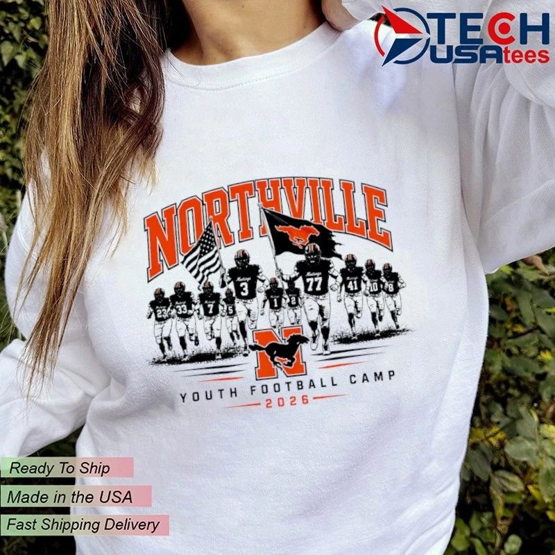 Northville Youth Football Camp 2026 players American flag shirt