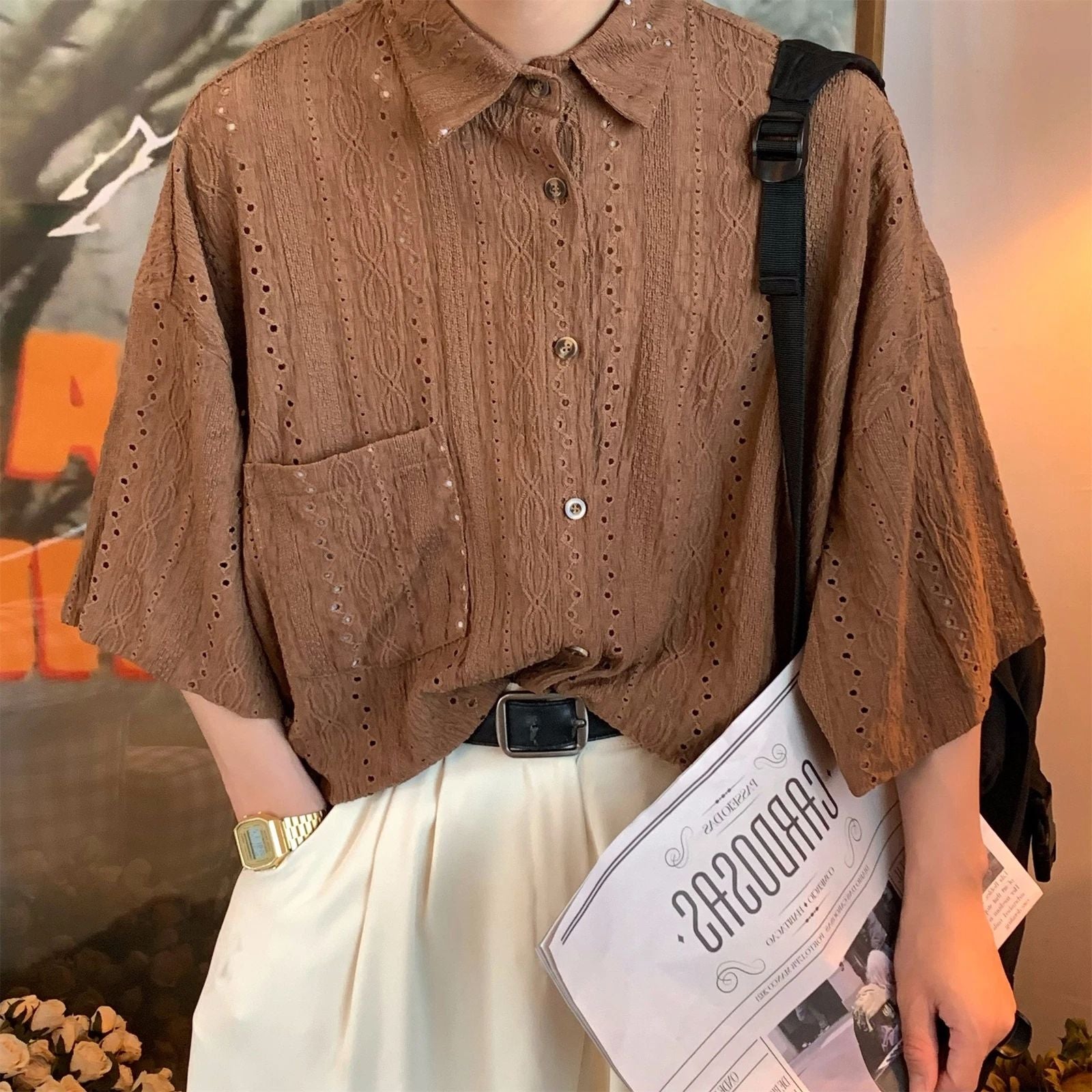 Men's Fashion Shirt Casual Slim Shirts Short Sleeve Button Down Tops Blouse