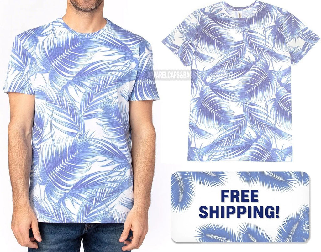 Mens Soft Blended Jersey Tee Blue Palm Paradise Tropical T-Shirt XS-3XL NEW!