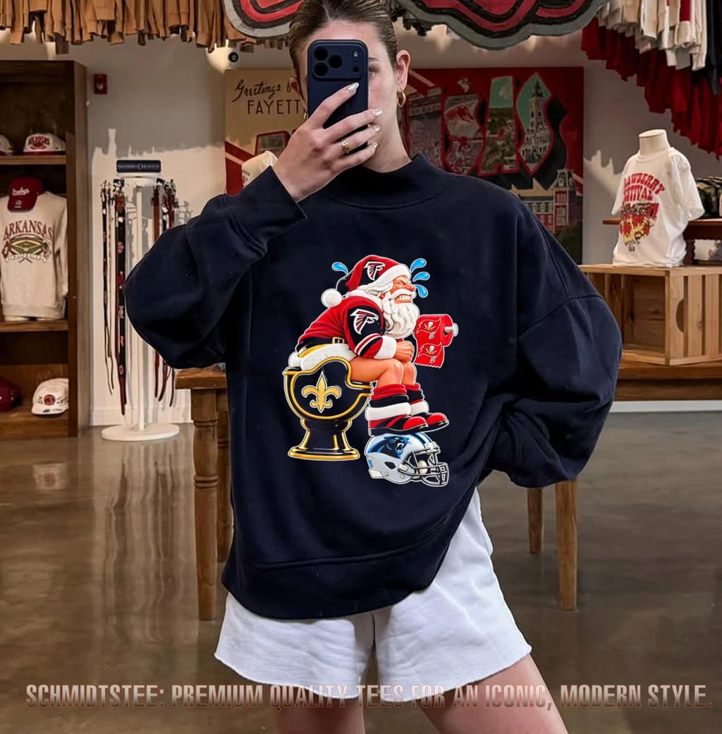 Atlanta Falcons Santa Claus on NO Saints Toilet with Tampa Bay Buccaneers Toilet Paper shirt