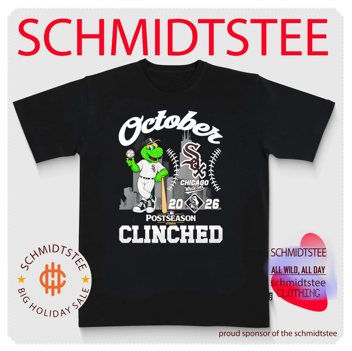 Chicago White Sox October Baseball 2026 Postseason Clinched mascot skyline shirt