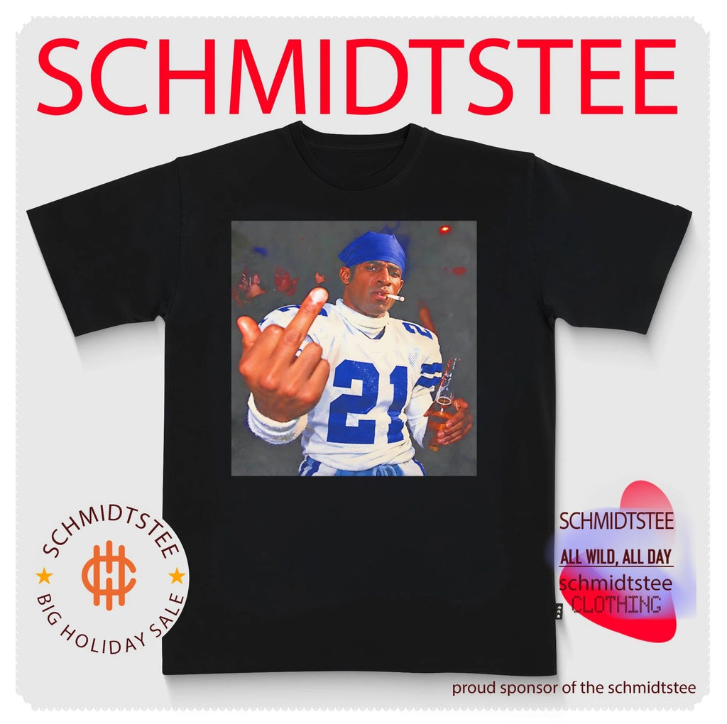 Deion Sanders Dallas Cowboy holding beer middle finger shirt
