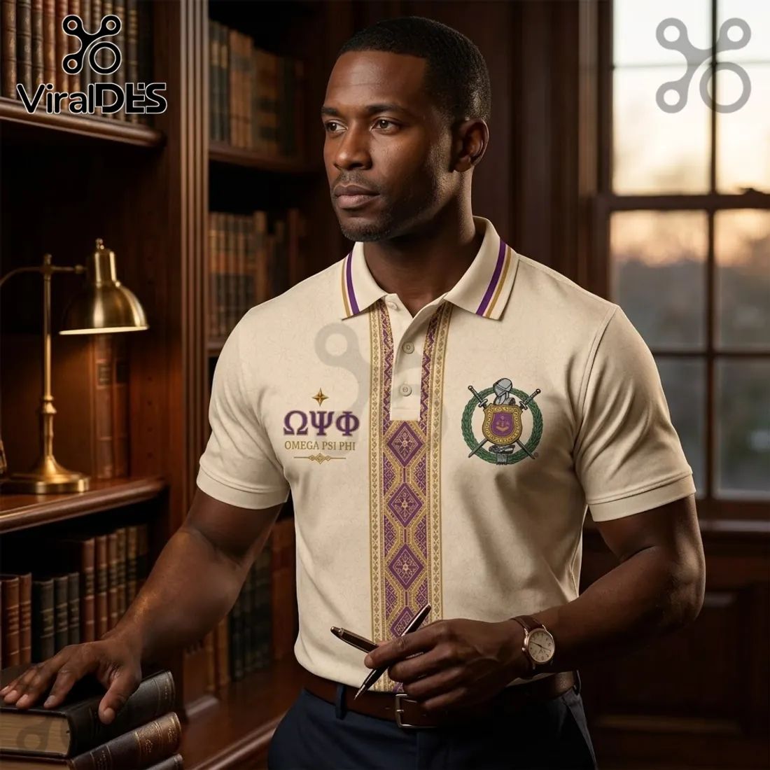 Premium Omega Psi Phi Cream Polo Shirt