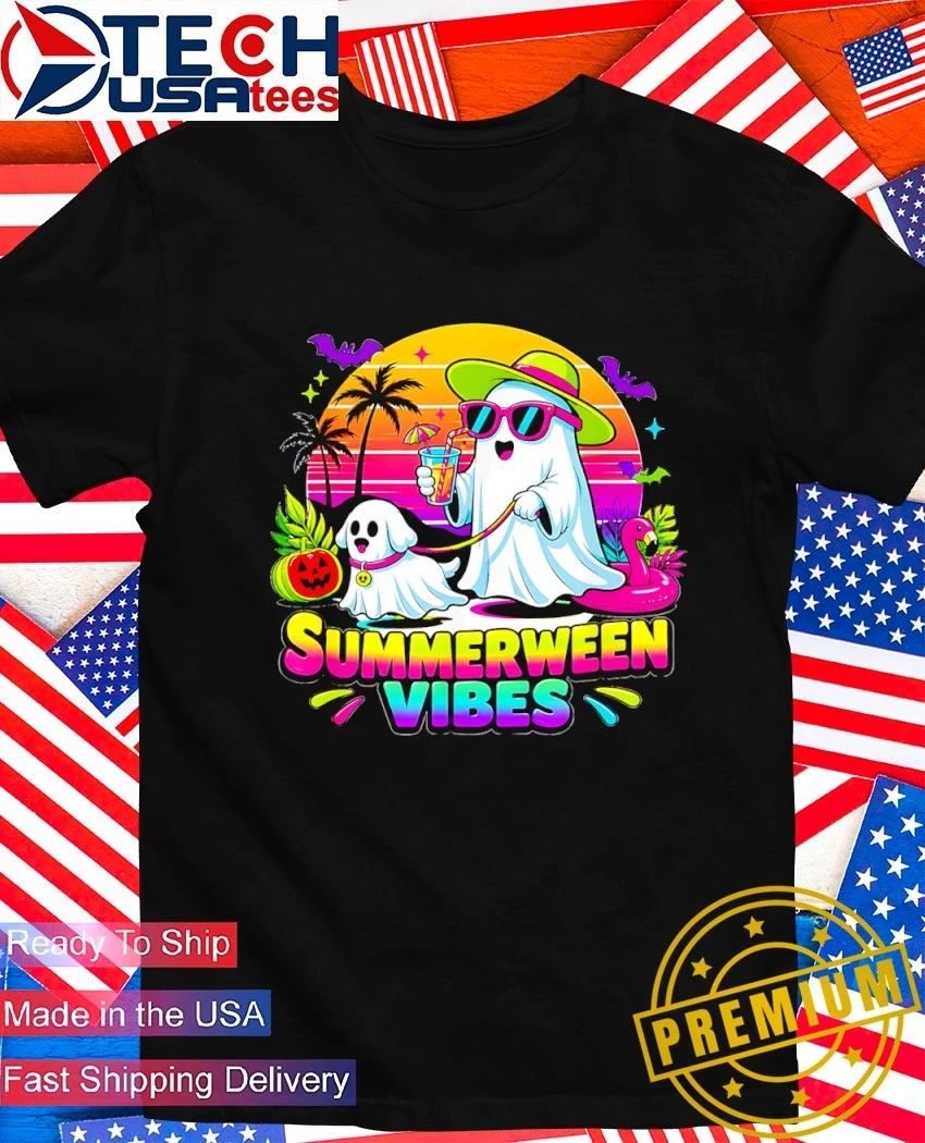 Summerween Vibes ghost walking dog shirt