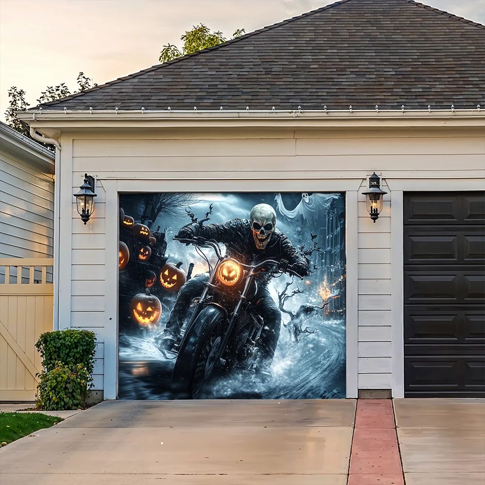 Skeleton Nightmare Highway Halloween Garage Door Banner