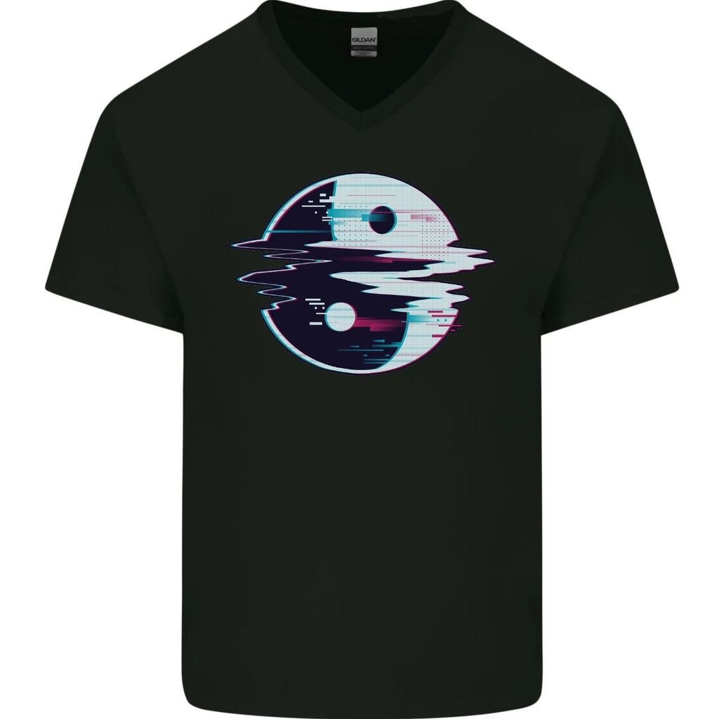 Yin Yang Glitch Yoga Meditation SCI-FI MMA Mens V-Neck Cotton T-Shirt