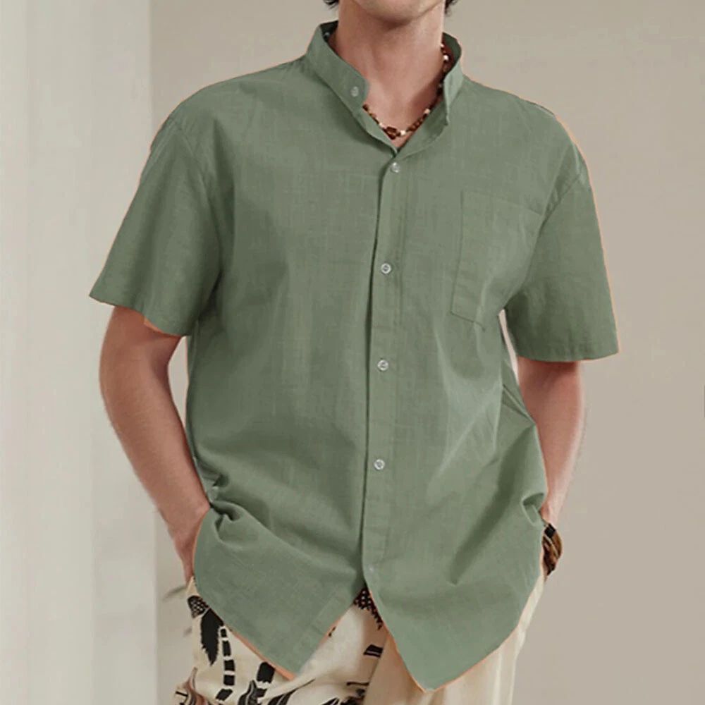 Men's Casual Slim Shirts Short Sleeve Button Down Tops Blouse