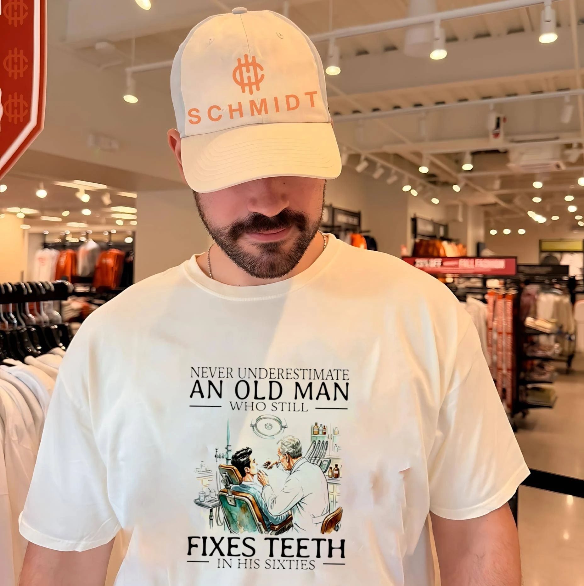 Never underestimate an old man who still fixes teeth in his sixties shirt