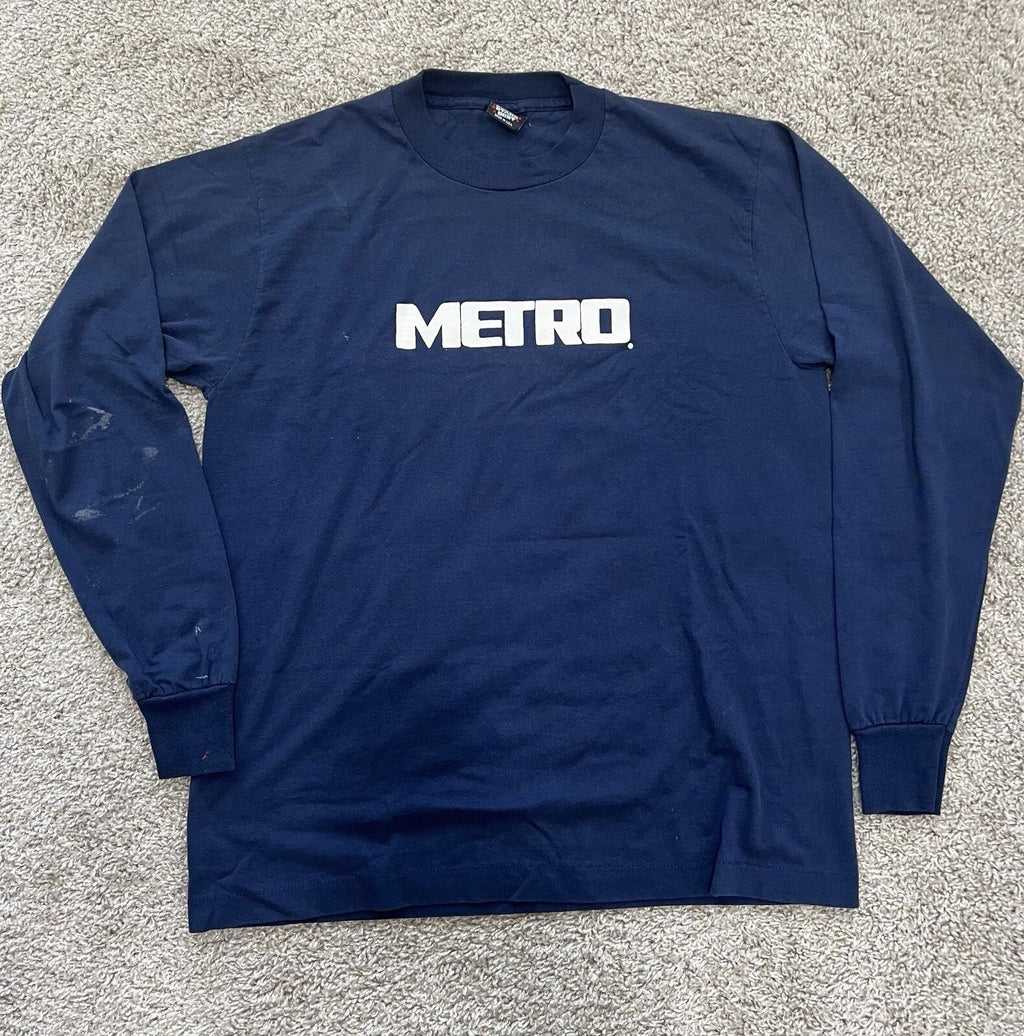 Vintage 90’s Men’s Long Sleeve Metro Shirt Navy Blue Grunge Street Style