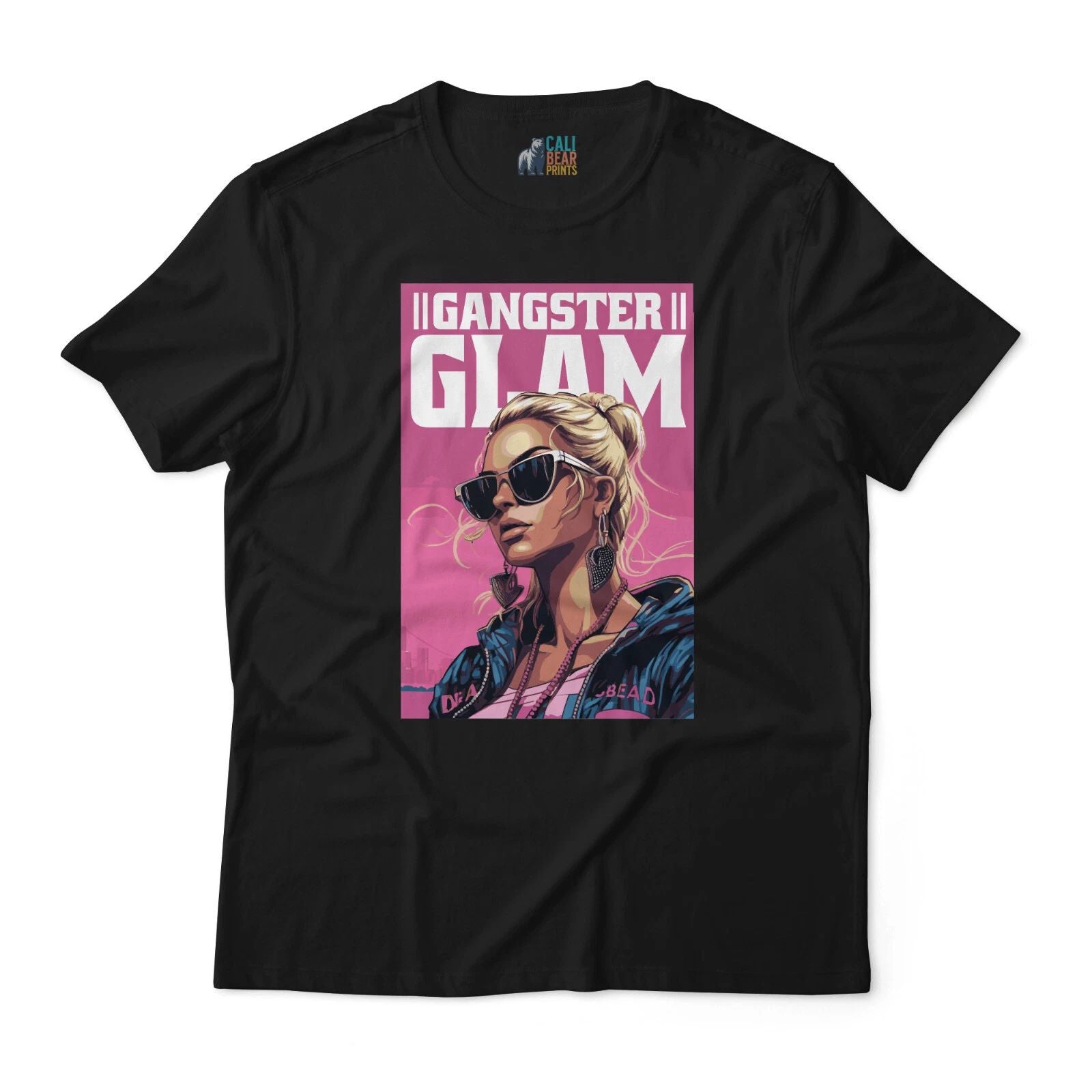 Gangster Glam Graphic T-Shirt - Edgy Streetwear Tee with Pink Retro Design