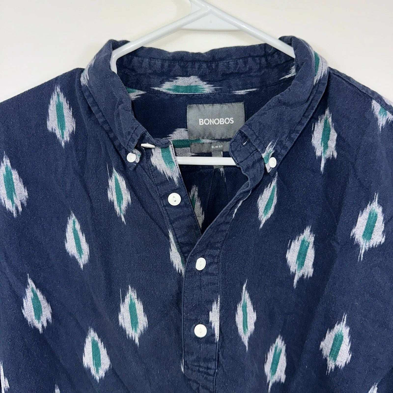 Bonobos Slim Fit Men's XL 1/2 Button Down Blue AOP Patterned S/S Shirt