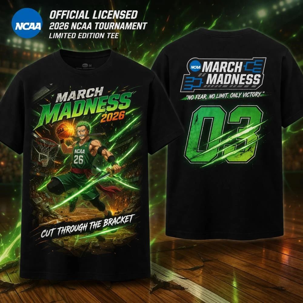 NKCtees Zoro March Madness 2026 NCAA Tournament Shirt – Anime Basketball Limited Edition Tee