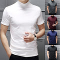 Men Half High Collar Mercerized Cotton Short Sleeve Slim Fit T-Shirt Solid Color