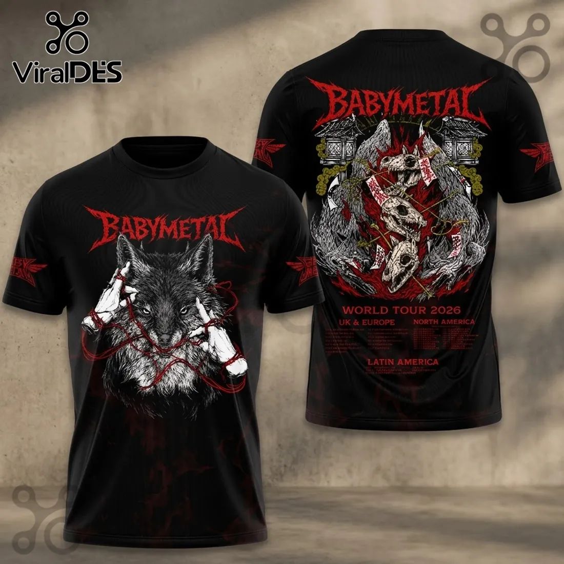 Babymetal 2026 World Tour Wolf Mascot Black Hoodie