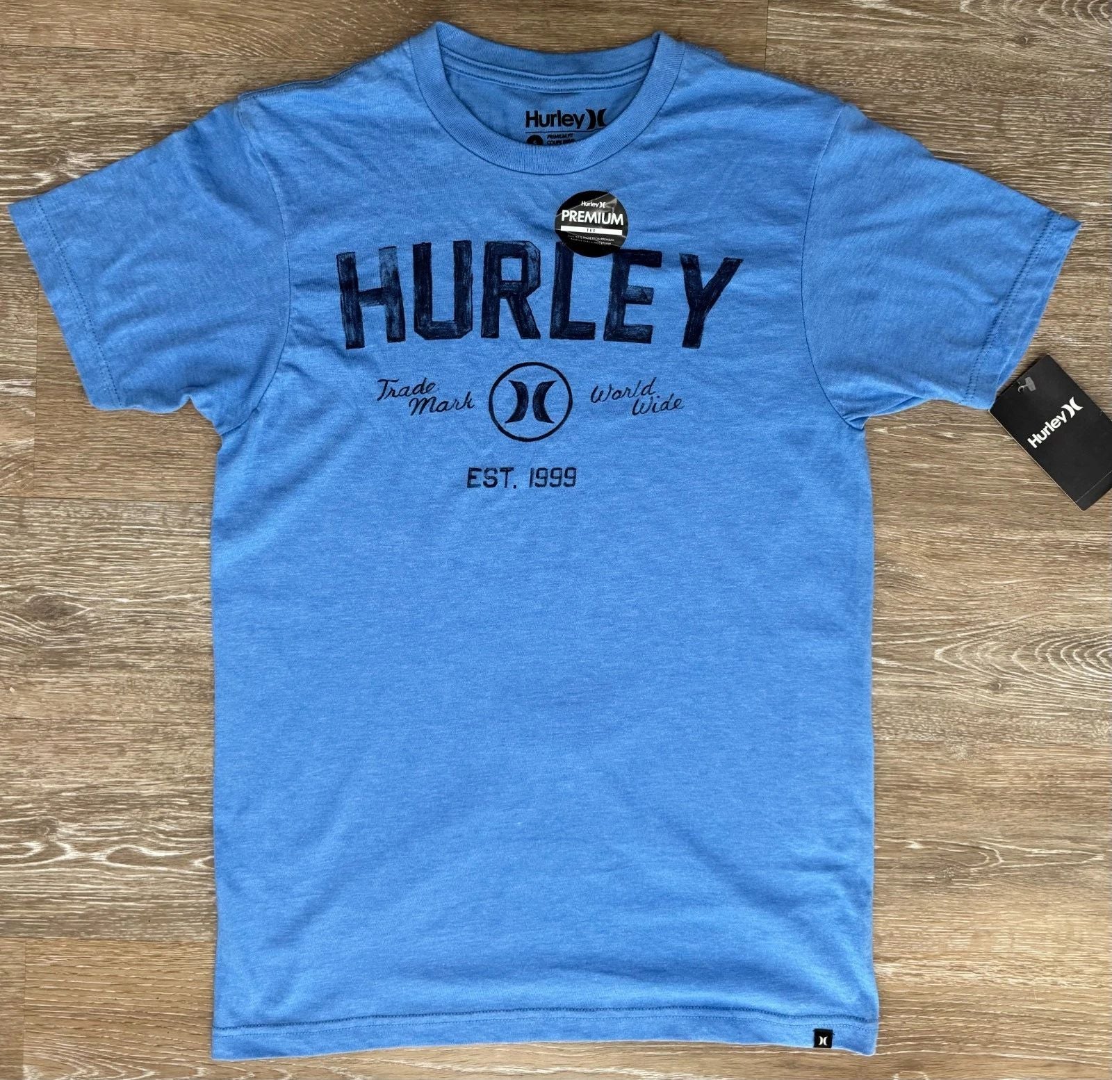 HURLEY Men's Small Light Blue Premium Surf Beach T-Shirt Short Sleeve Crew New