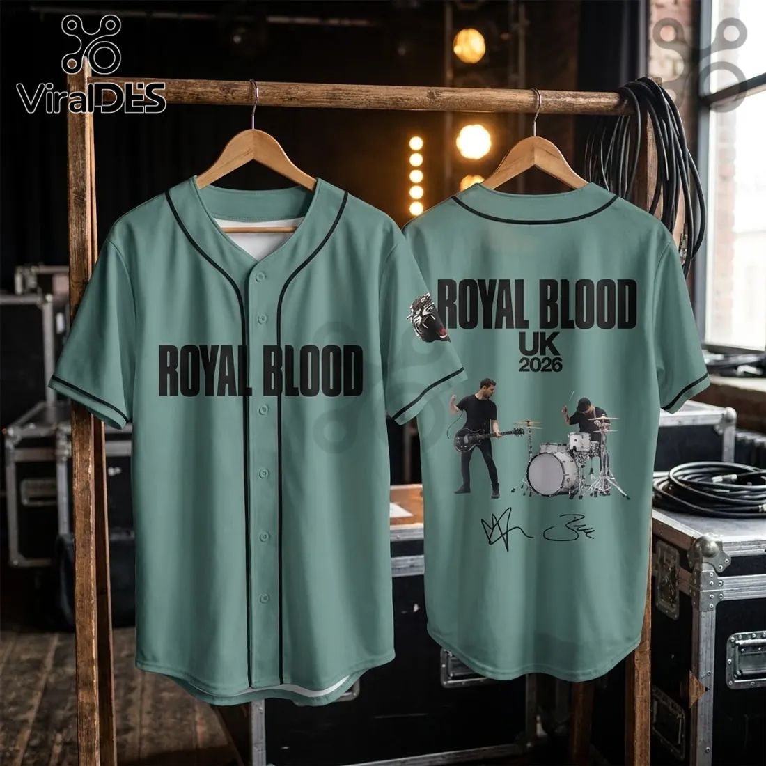 Royal Blood UK Tour 2026 Sage Green Baseball Jersey