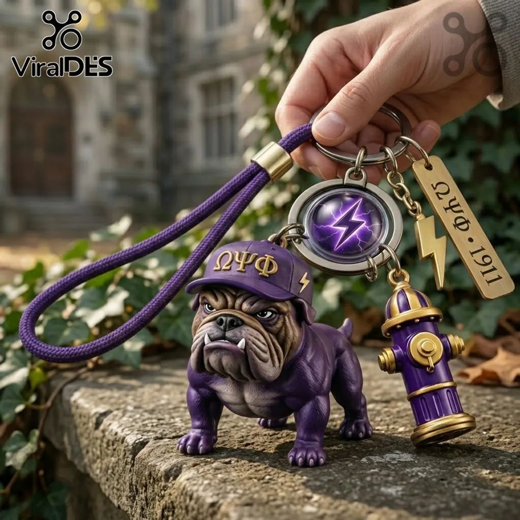 Omega Psi Phi Bulldog Mascot Purple Keychain