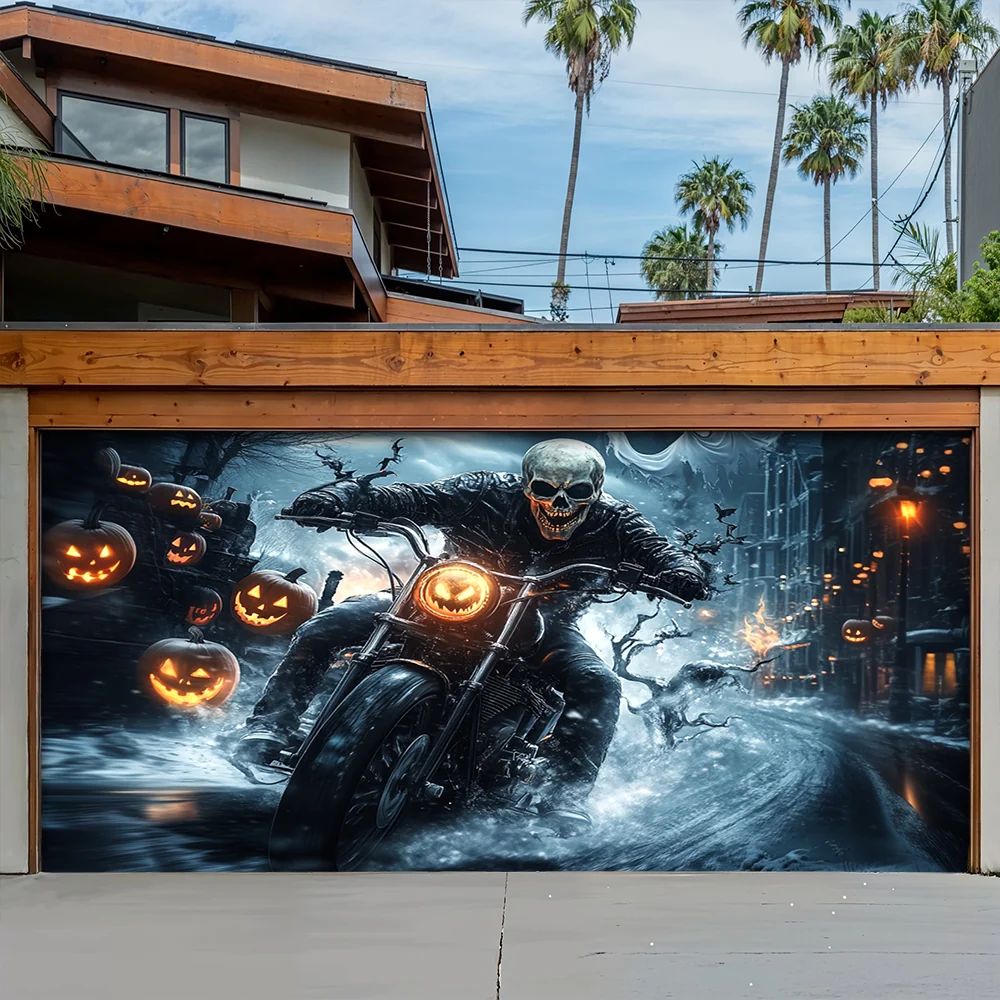 Skeleton Nightmare Highway Halloween Garage Door Banner