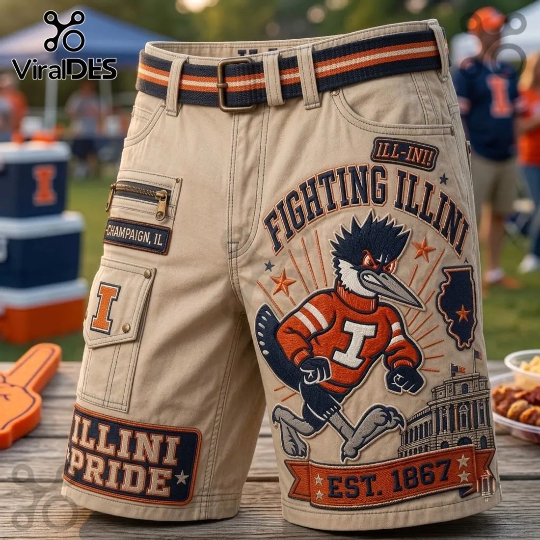 University of Illinois Fighting Illini Khaki Cargo Shorts