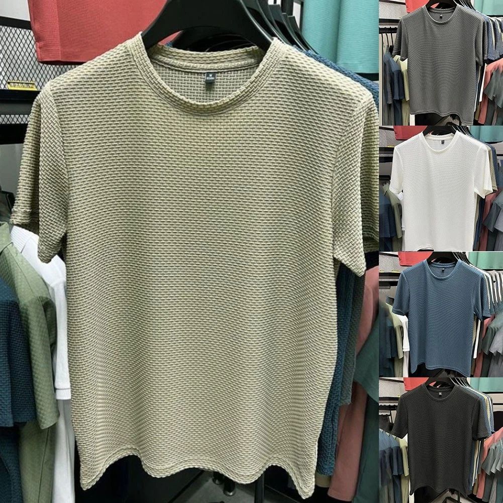 Mens Elastic Slim Fit Ice Silk T shirt with Short Sleeves for Casual Outings