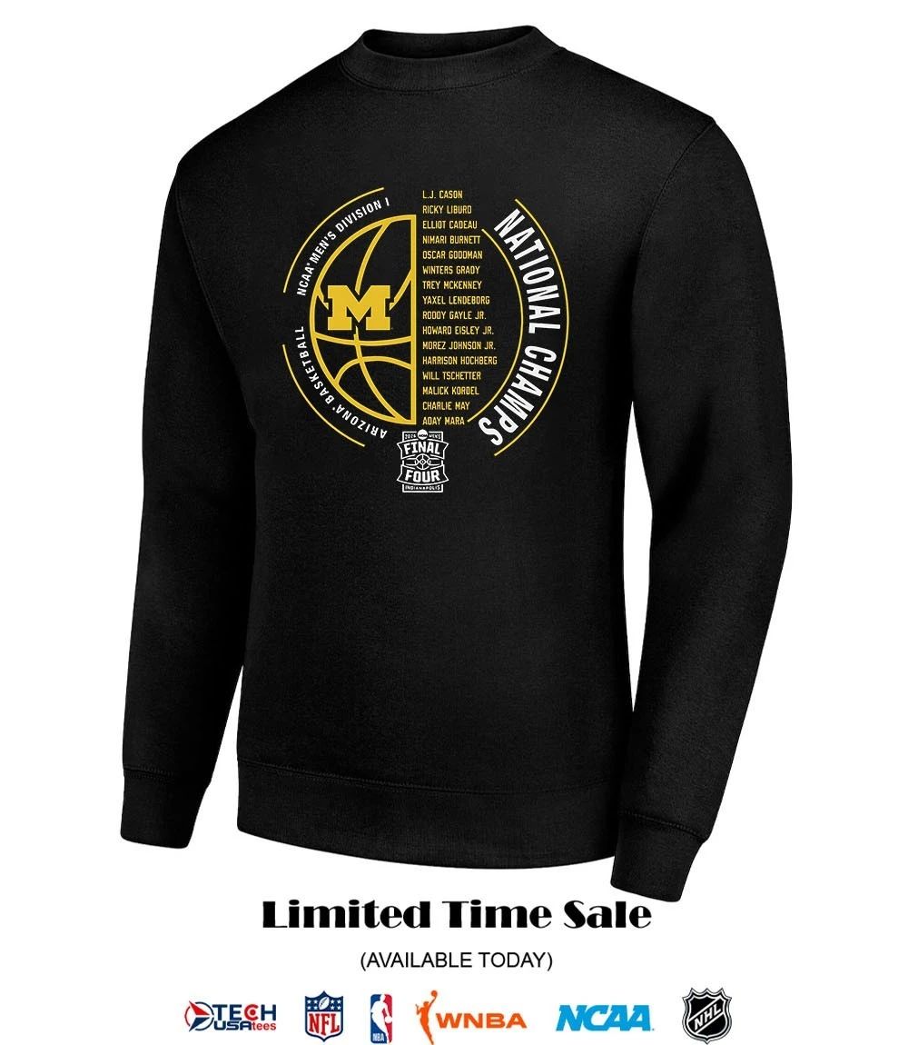 Michigan Wolverines 2026 NCAA Division I Men’s Basketball National Champs players name logo shirt