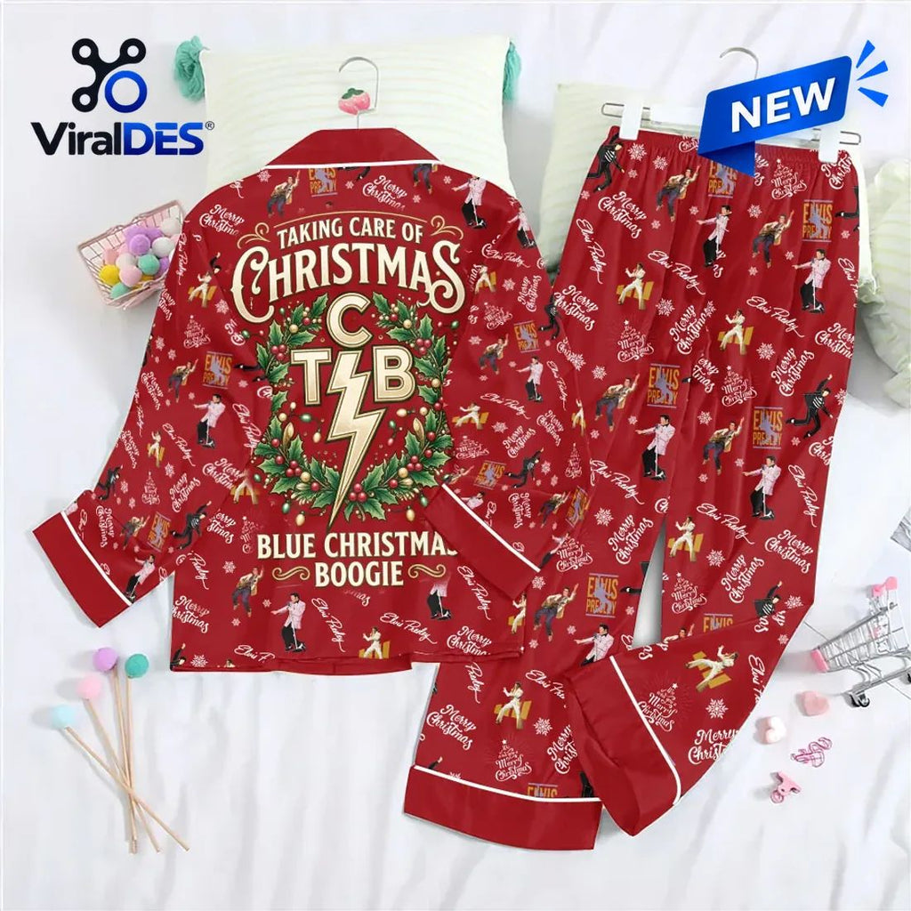 Elvis Presley Santa Baby Red Satin Pajama Set