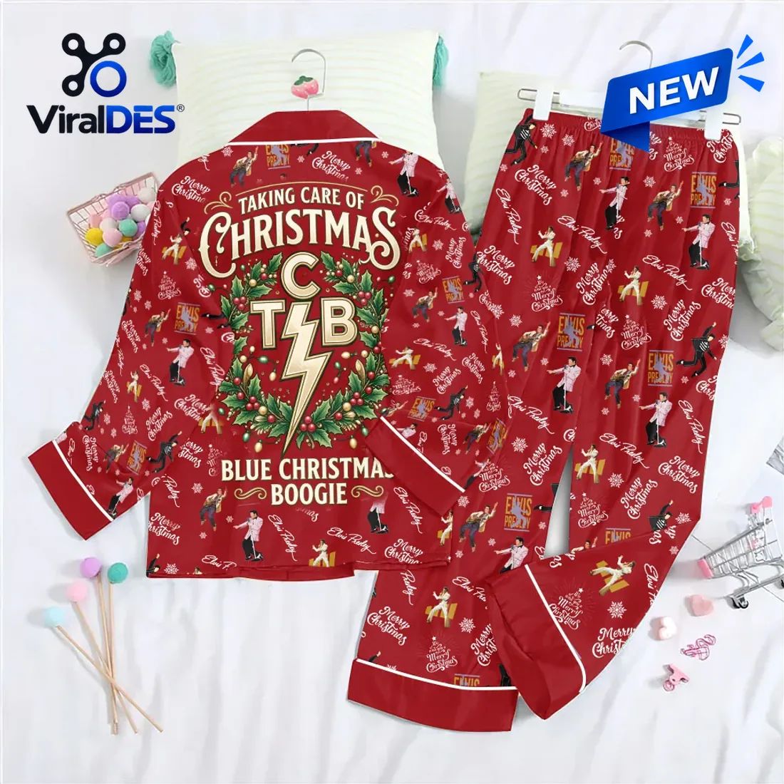 Elvis Presley Santa Baby Red Satin Pajama Set