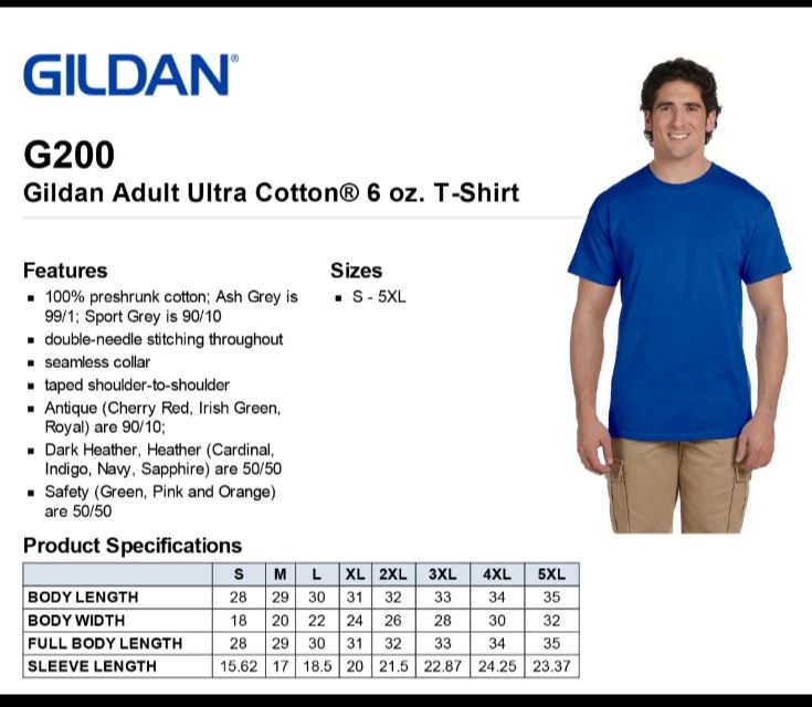 Gillian Mens Short Sleeves Heavy Weight Cotton 6 oz S-5XLT T-Shirt M-G200