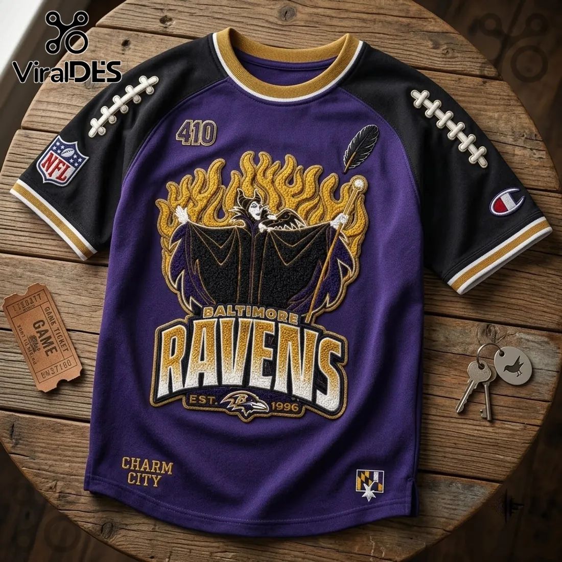 Maleficent x Baltimore Ravens Embroidered Purple Shirt