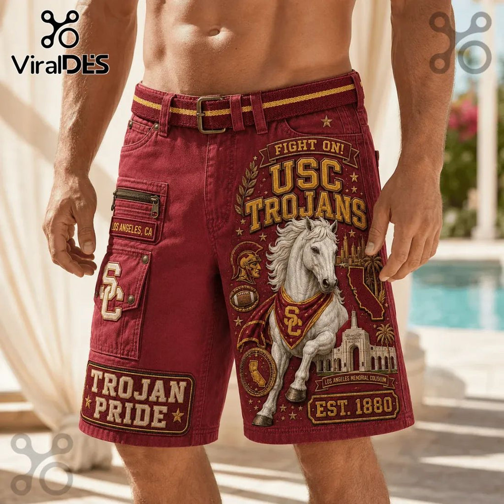 USC Trojans Red Mascot Cargo Casual Shorts