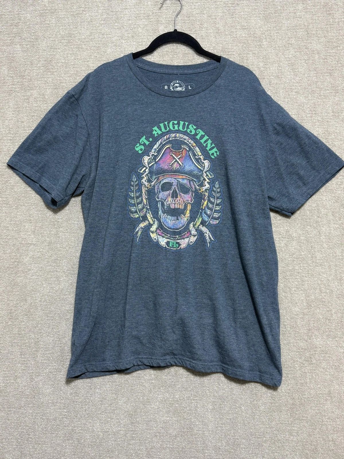 St Augustine Shirt Mens Large Pirate Skull Florida Graphic Tee Crewneck T-Shirt