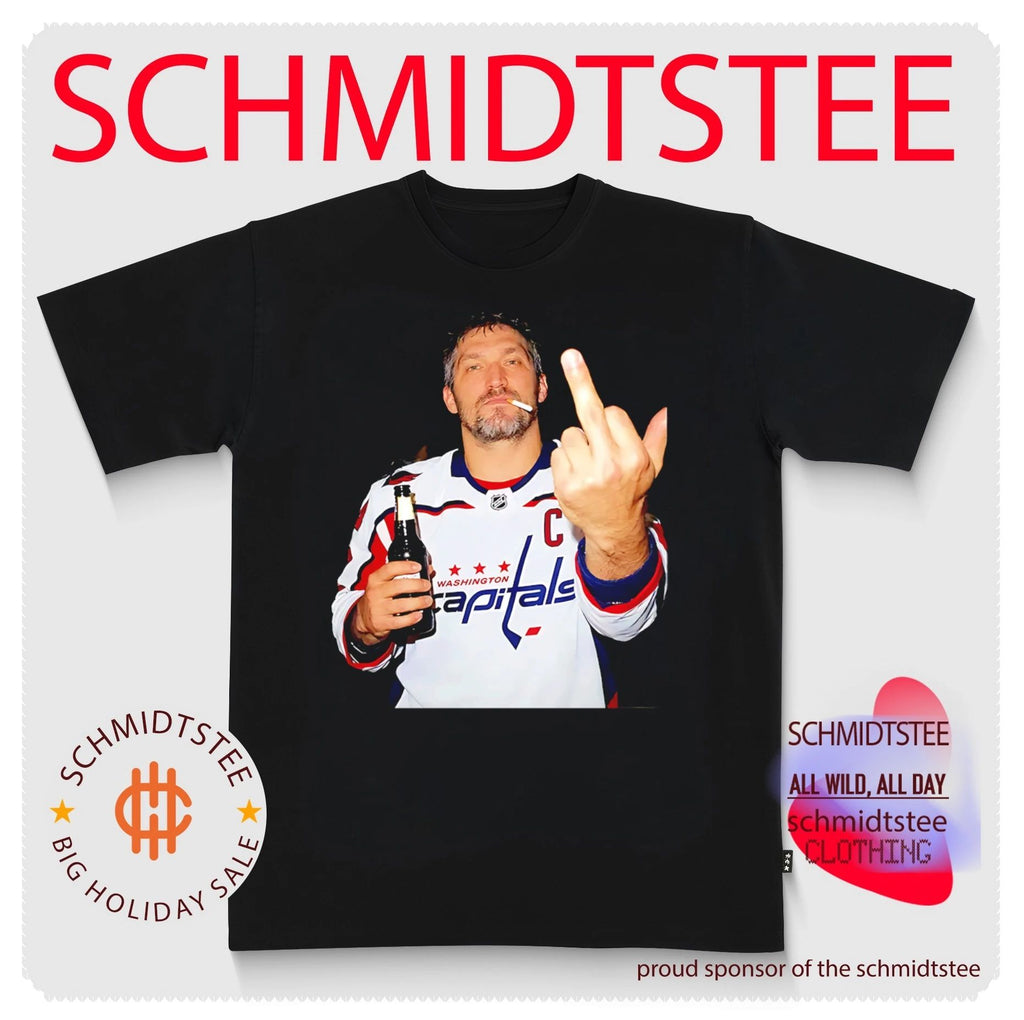 Alex Ovechkin Washington Capitals holding beer middle finger shirt