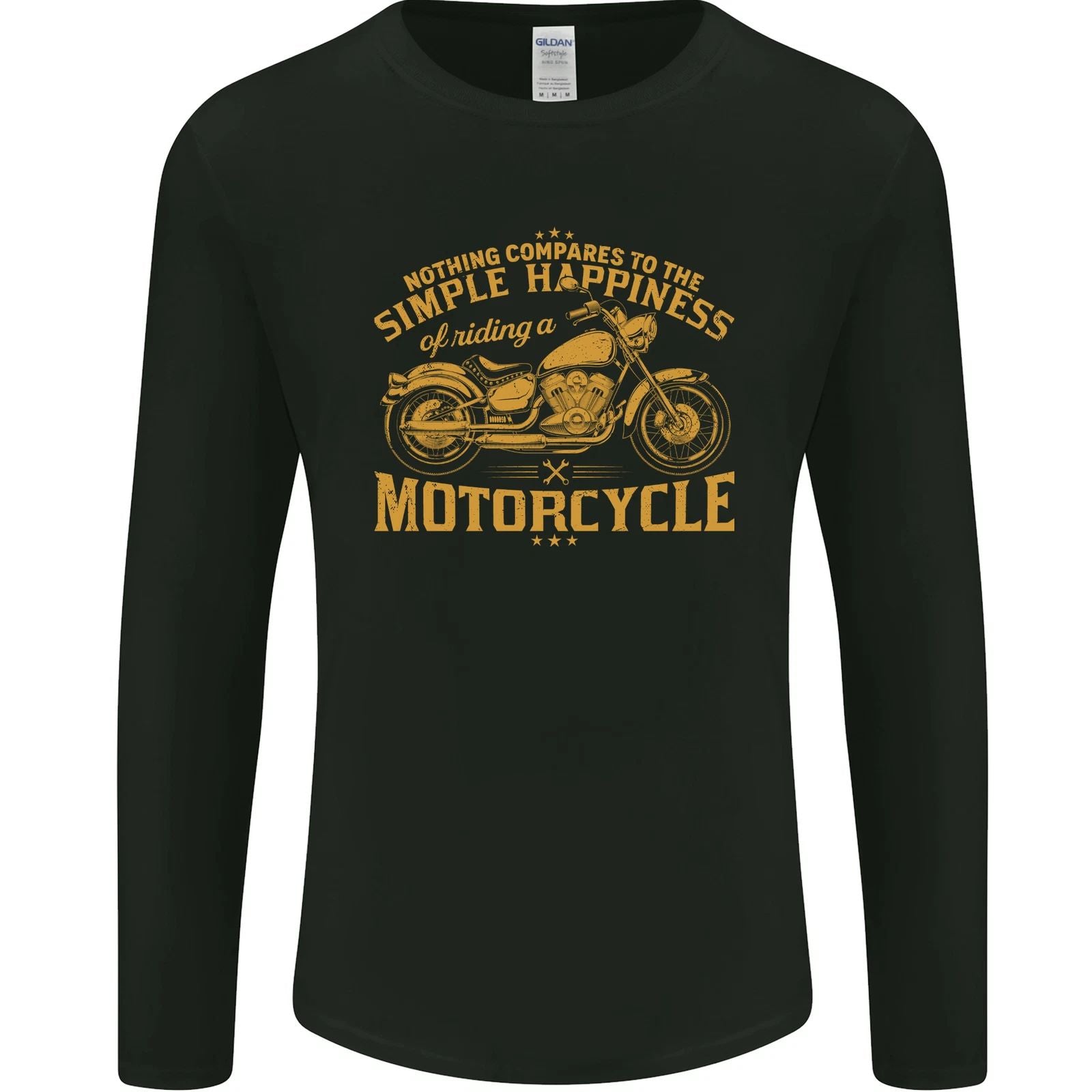 Simple Happiness Biker Motorcycle Motorbike Mens Long Sleeve T-Shirt