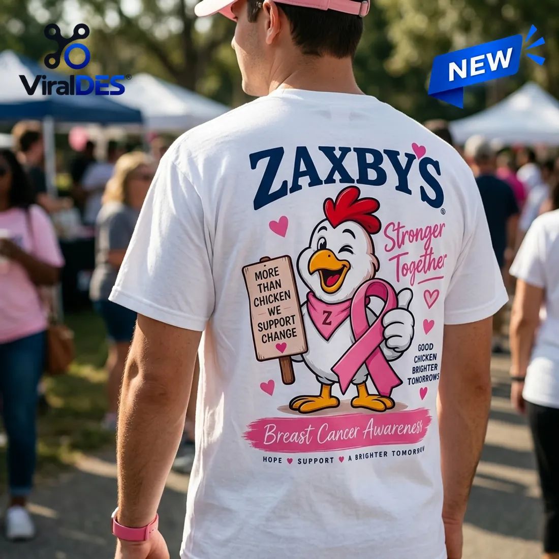 Zaxby’s Breast Cancer Awareness Pink Ribbon White Shirt