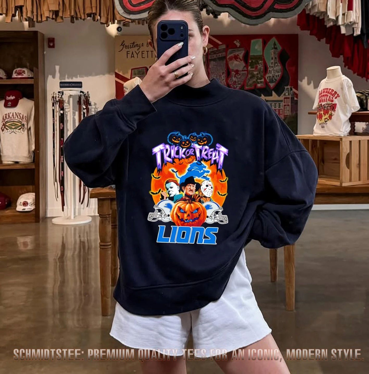 Detroit Lions x Horror characters Trick Or Treart Halloween shirt