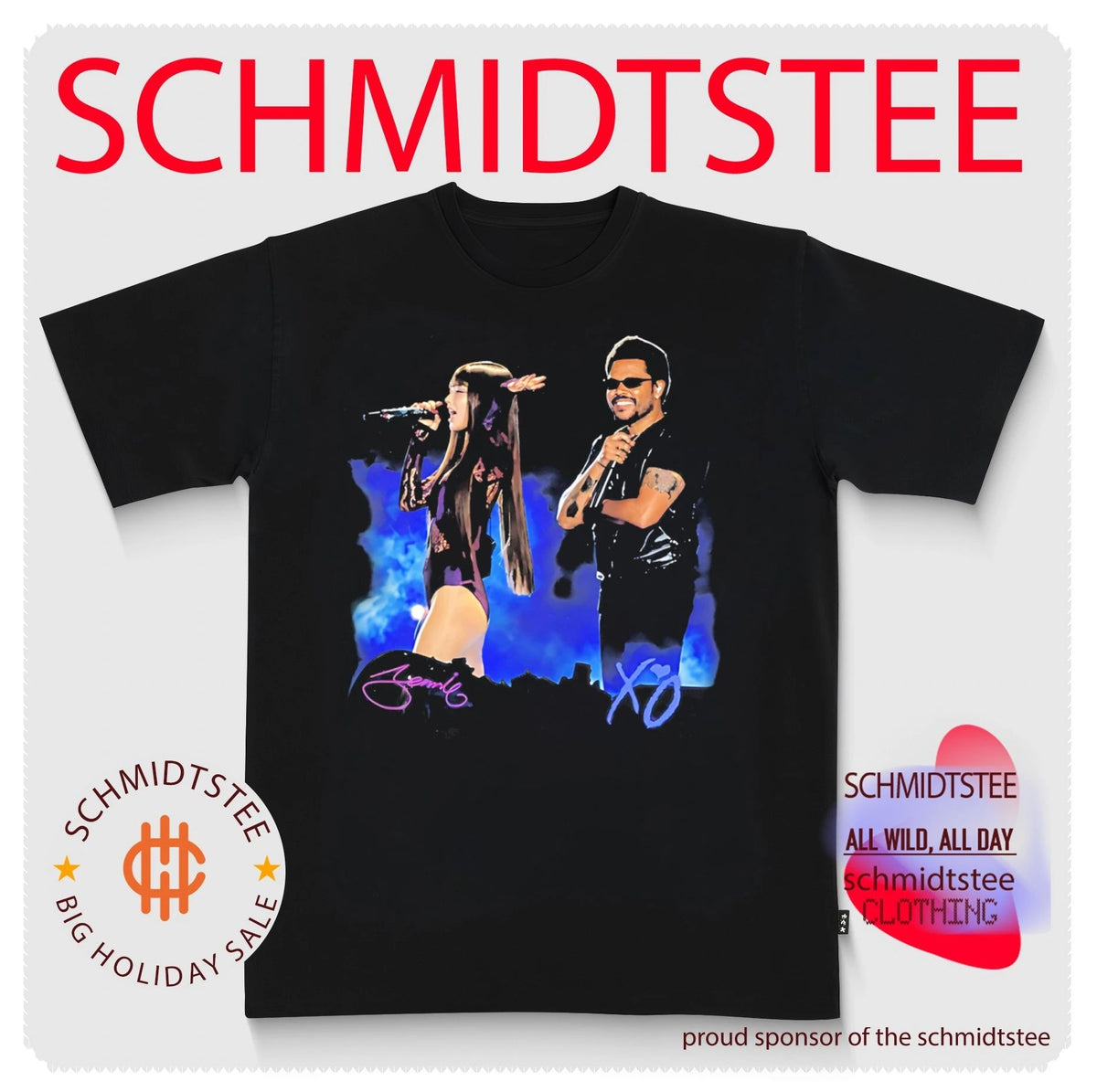 Jennie and The Weeknd on the stage signature shirt