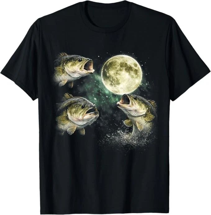Bass Fish Howling to The Moon Vintage Angler Fisherman T-Shirt