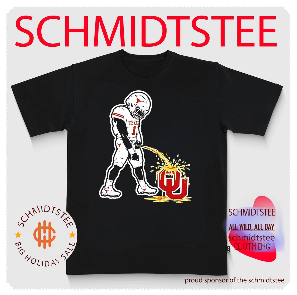 Texas Longhorns Football Player Number 1 Peeing on Oklahoma Sooners Logo shirt