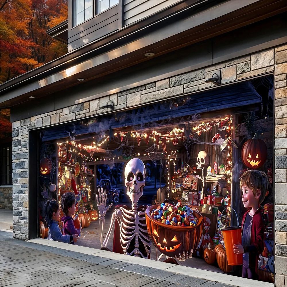Skeleton’s Trick-or-Treat Party Halloween Garage Door Banner