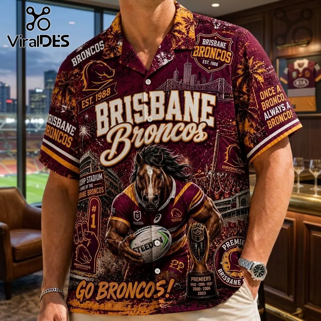 Brisbane Broncos Maroon Hawaiian Shirt