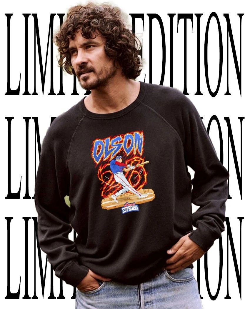 MLB Matt Olson Atlanta Braves Baseball fiery batting caricature hoodie