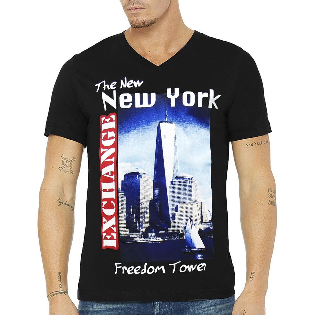 NWT THE NEW YORK FREEDOM TOWER EXCHANGE FASHION MEN'S BLACK V-NECK T-SHIRT